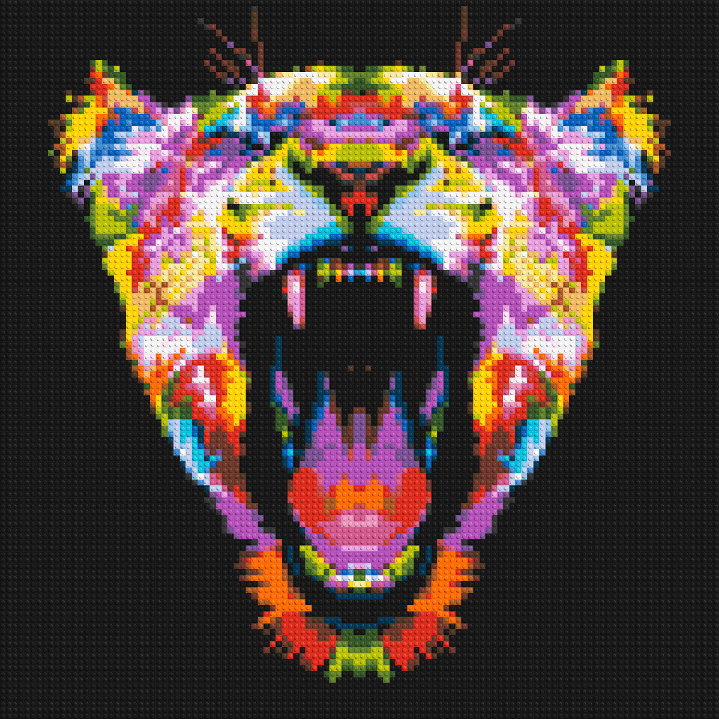 Roaring Tiger Colorful Pop Art - Brick Art Mosaic Kit