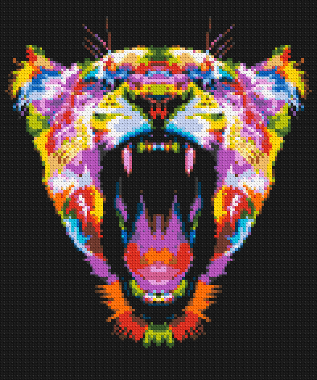 Roaring Tiger Colorful Pop Art - Brick Art Mosaic Kit