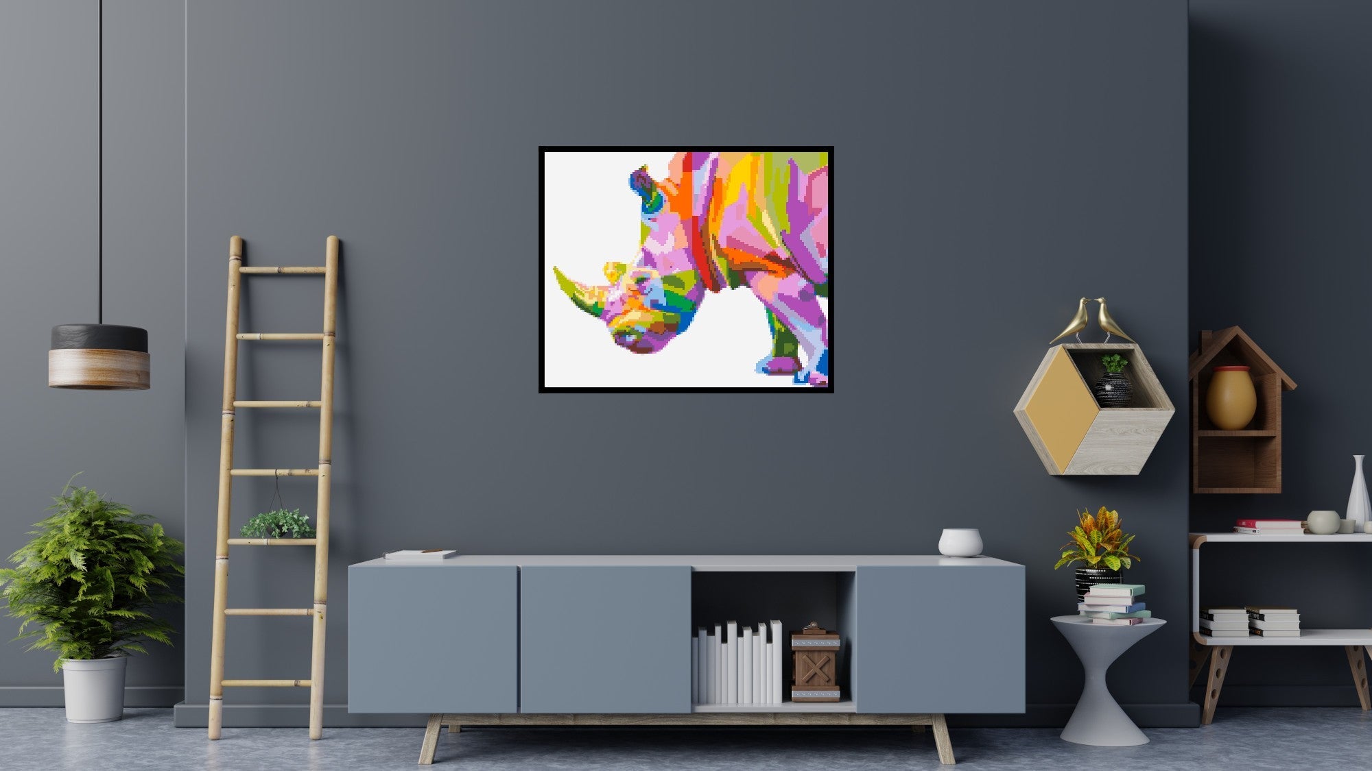 Rhinoceros Colorful Pop Art  - Brick Art Mosaic Kit