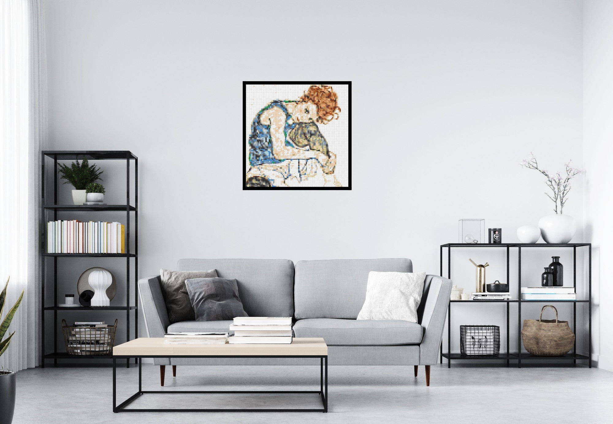 Woman Sitting with Bent Knee by Egon Schiele  - Brick Art Mosaic Kit