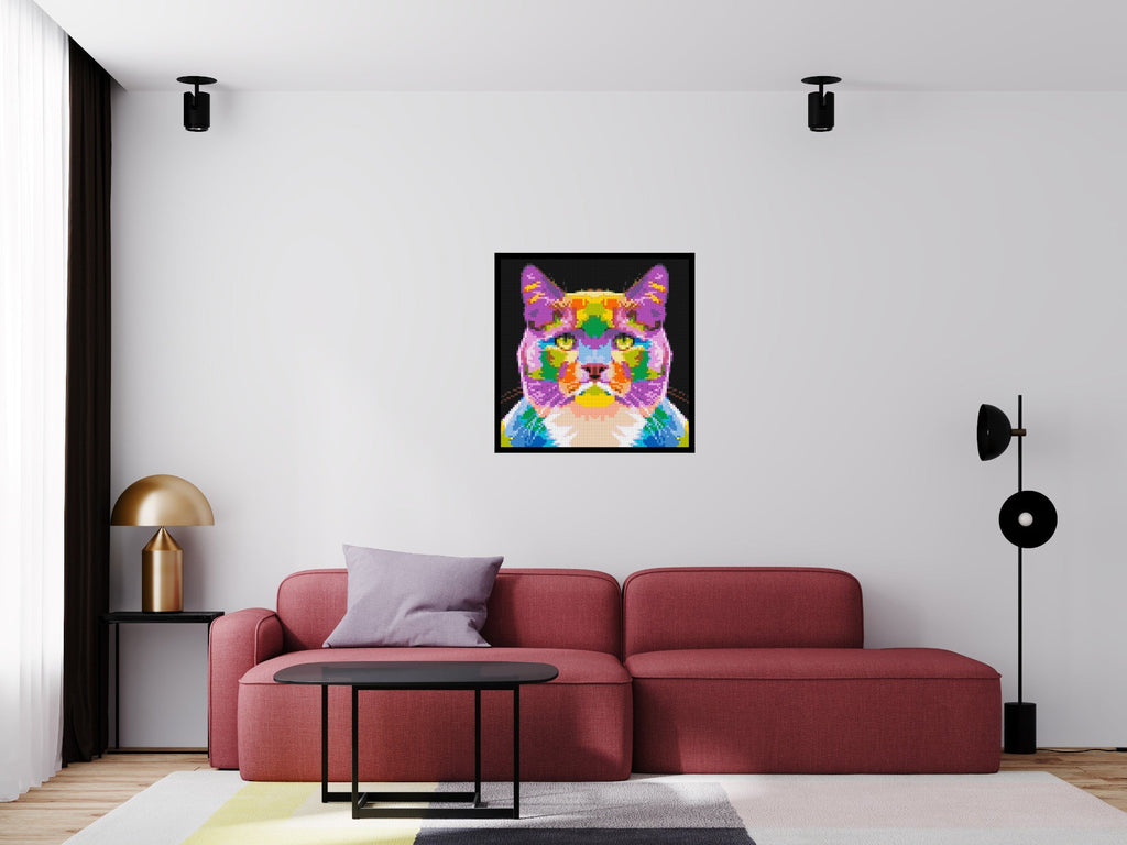 Lazy Cat Colorful Pop Art - Brick Art Mosaic Kit