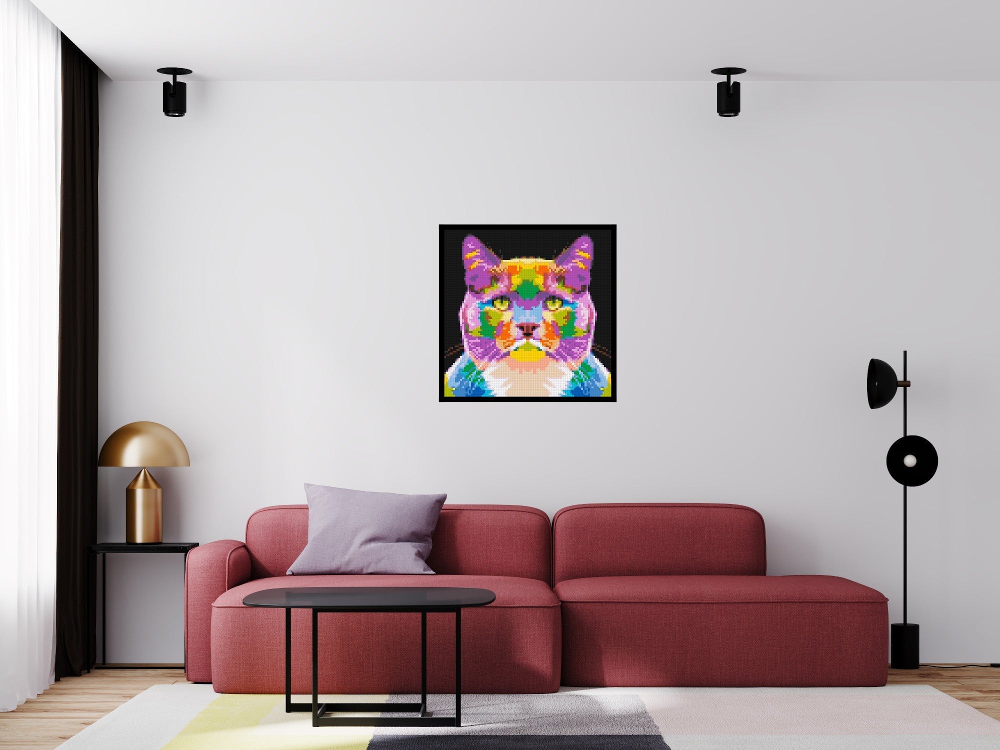 Lazy Cat Colorful Pop Art - Brick Art Mosaic Kit